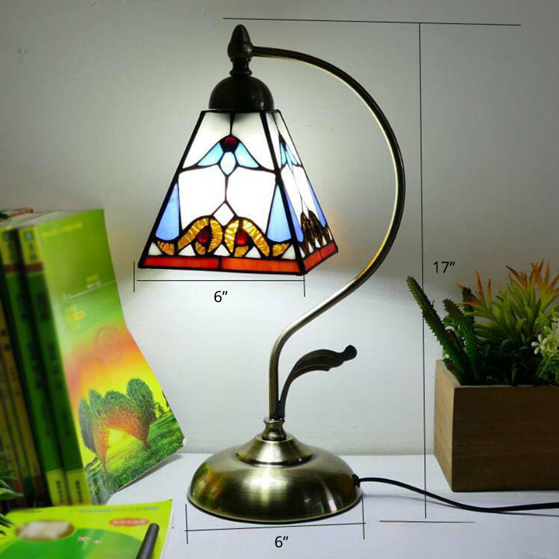 Tiffany Gooseneck Tafellamp - Metalen Nachtkastje Lamp met Handgesneden Glazen Kap