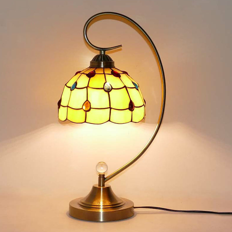 Tiffany Gooseneck Tafellamp - Metalen Nachtkastje Lamp met Handgesneden Glazen Kap