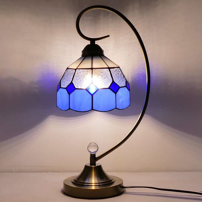 Tiffany Gooseneck Tafellamp - Metalen Nachtkastje Lamp met Handgesneden Glazen Kap