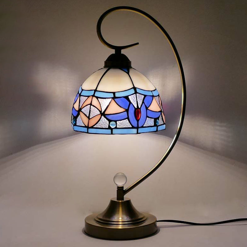 Tiffany Gooseneck Tafellamp - Metalen Nachtkastje Lamp met Handgesneden Glazen Kap