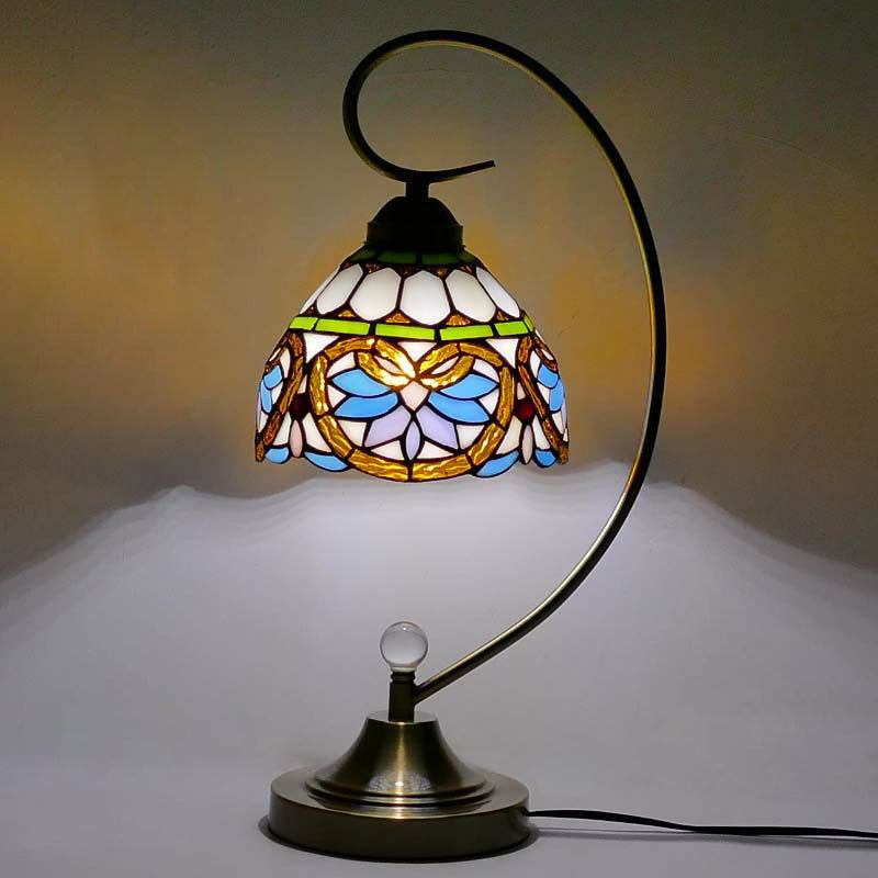 Tiffany Gooseneck Tafellamp - Metalen Nachtkastje Lamp met Handgesneden Glazen Kap