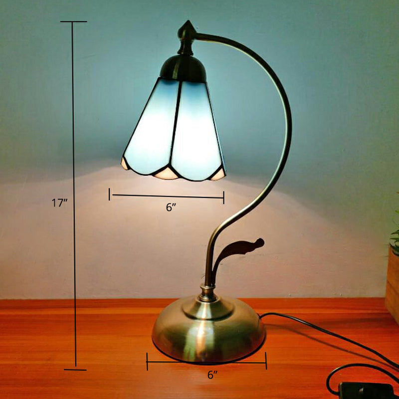 Tiffany Gooseneck Tafellamp - Metalen Nachtkastje Lamp met Handgesneden Glazen Kap