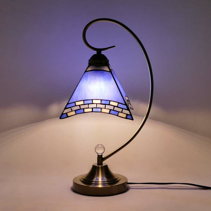 Tiffany Gooseneck Tafellamp - Metalen Nachtkastje Lamp met Handgesneden Glazen Kap