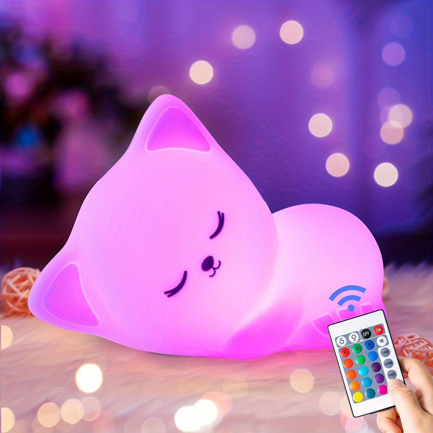 KittyGlow - Schattige Kattennachtlamp met Afstandsbediening en USB Oplaadbare Siliconenlamp