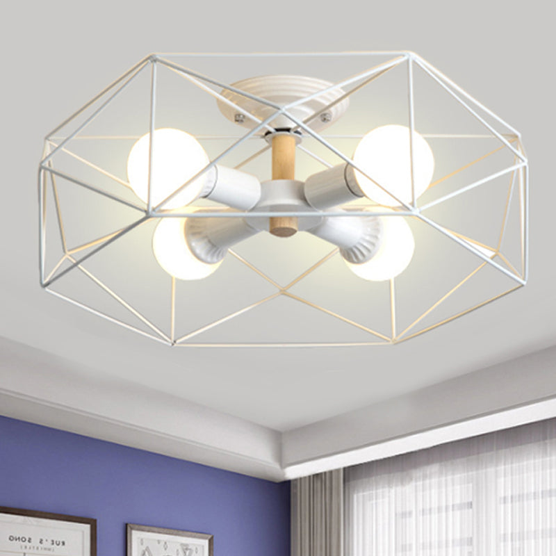 GeoLight – Geometrische Semi-Flush Plafondlamp met Draadkooi in Metaal