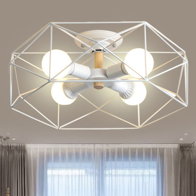 GeoLight – Geometrische Semi-Flush Plafondlamp met Draadkooi in Metaal