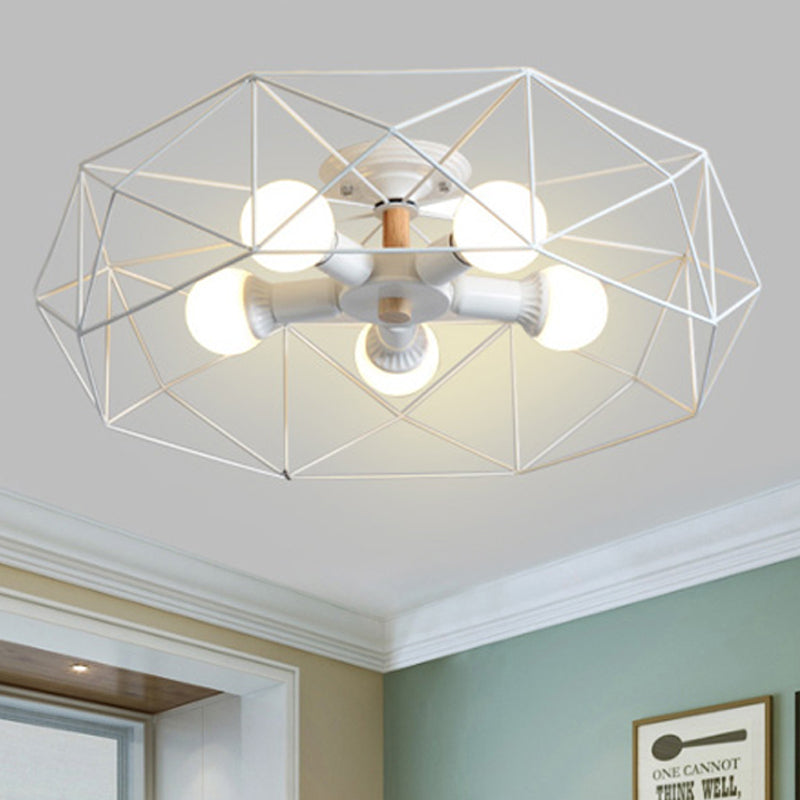 GeoLight – Geometrische Semi-Flush Plafondlamp met Draadkooi in Metaal