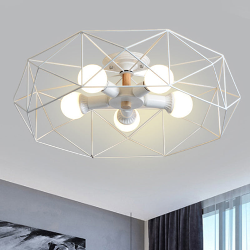 GeoLight – Geometrische Semi-Flush Plafondlamp met Draadkooi in Metaal