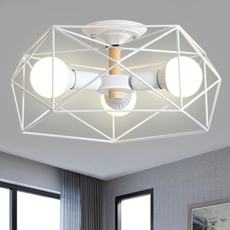 GeoLight – Geometrische Semi-Flush Plafondlamp met Draadkooi in Metaal