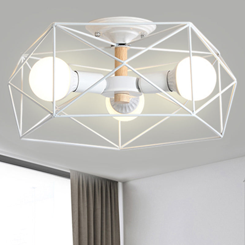 GeoLight – Geometrische Semi-Flush Plafondlamp met Draadkooi in Metaal