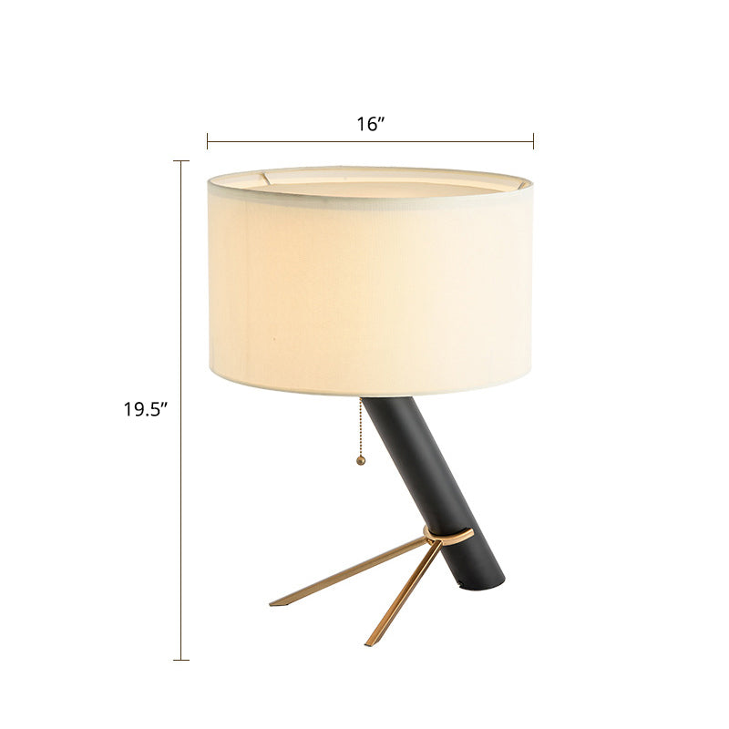 Minimalistische Tafellamp met Statief - Zwarte Metalen Lamp met Ronde Stoffen Kap