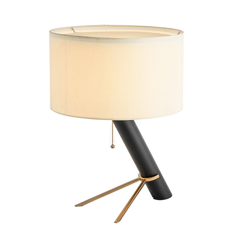 Minimalistische Tafellamp met Statief - Zwarte Metalen Lamp met Ronde Stoffen Kap