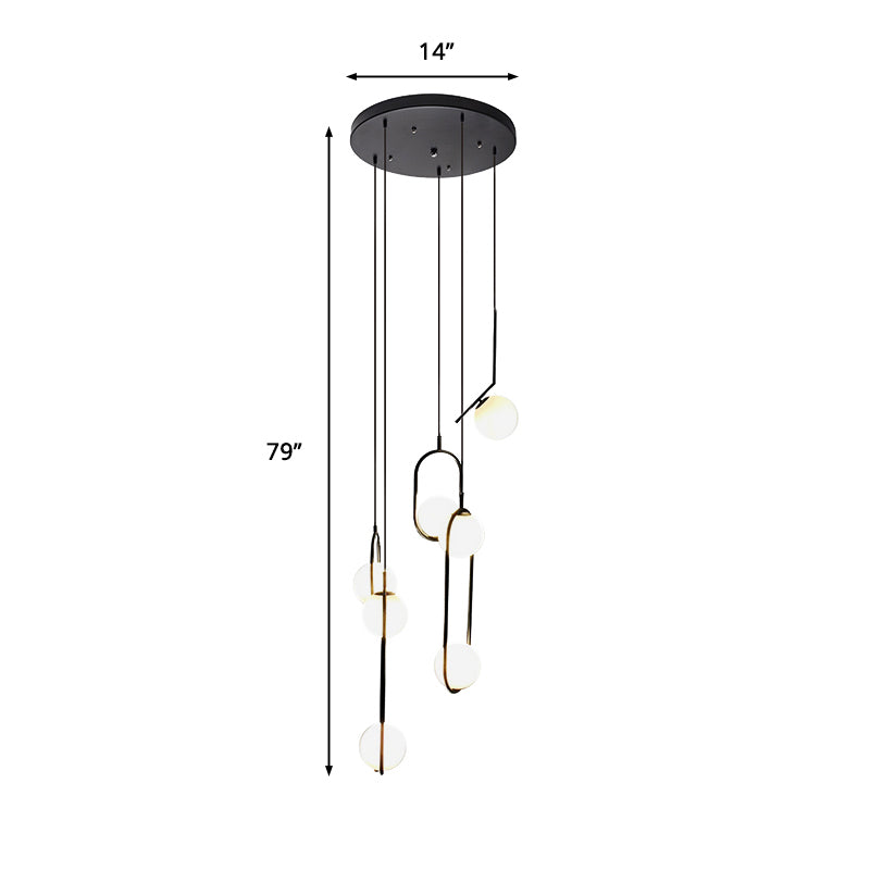 Multi Light Chandelier - Moderne Zwarte Glas Hanglamp voor Trap