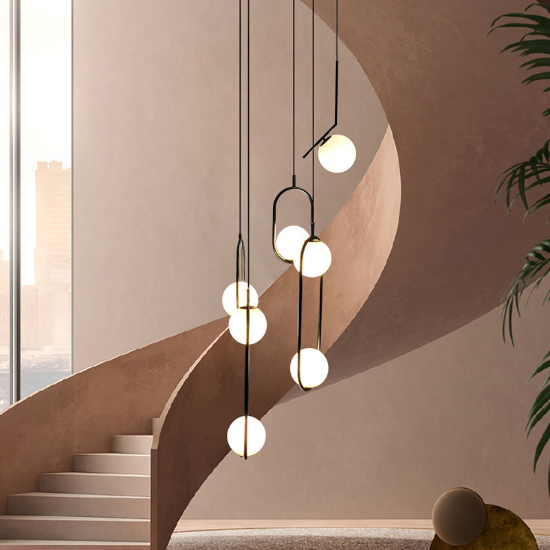 Multi Light Chandelier - Moderne Zwarte Glas Hanglamp voor Trap