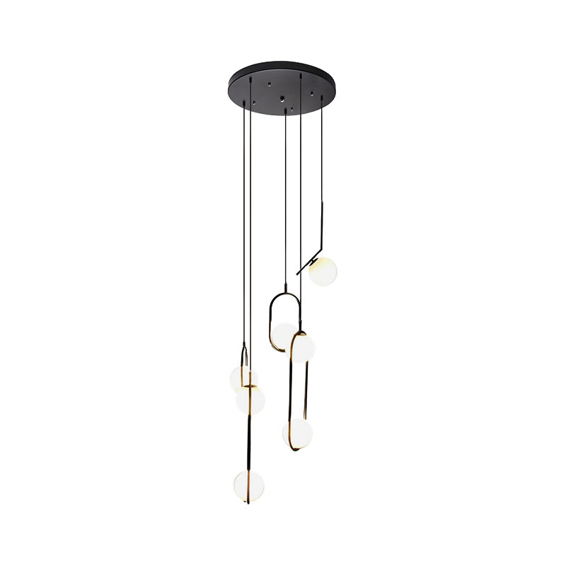 Multi Light Chandelier - Moderne Zwarte Glas Hanglamp voor Trap