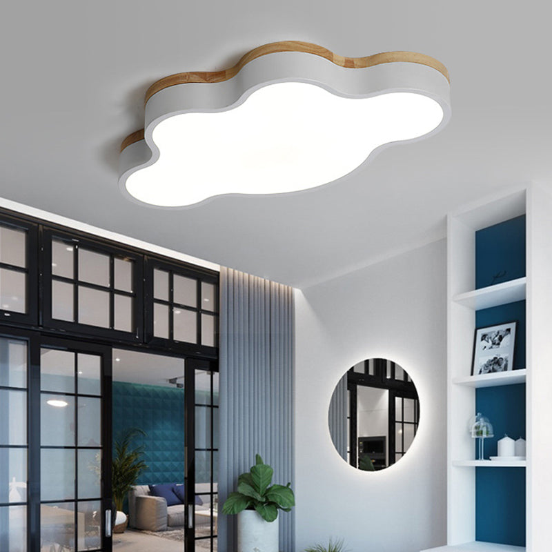 CloudLight – Acryl Wolk LED Plafondlamp met Houten Luifel