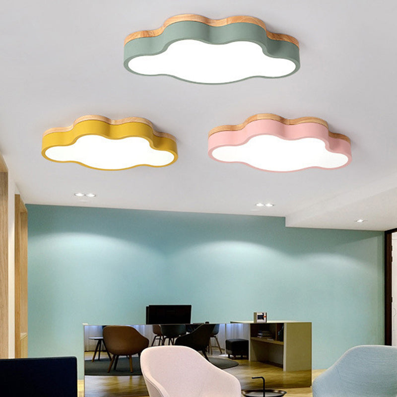 CloudLight – Acryl Wolk LED Plafondlamp met Houten Luifel