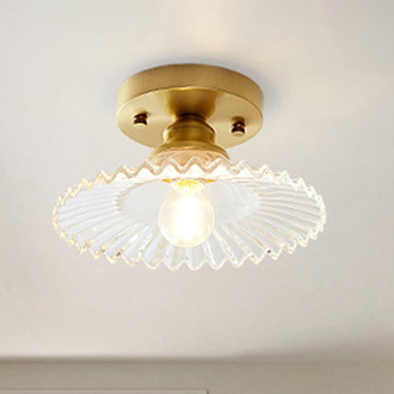 Industrieel Semi-Flush Plafondlamp met Groene Geribbelde Glazen Kap