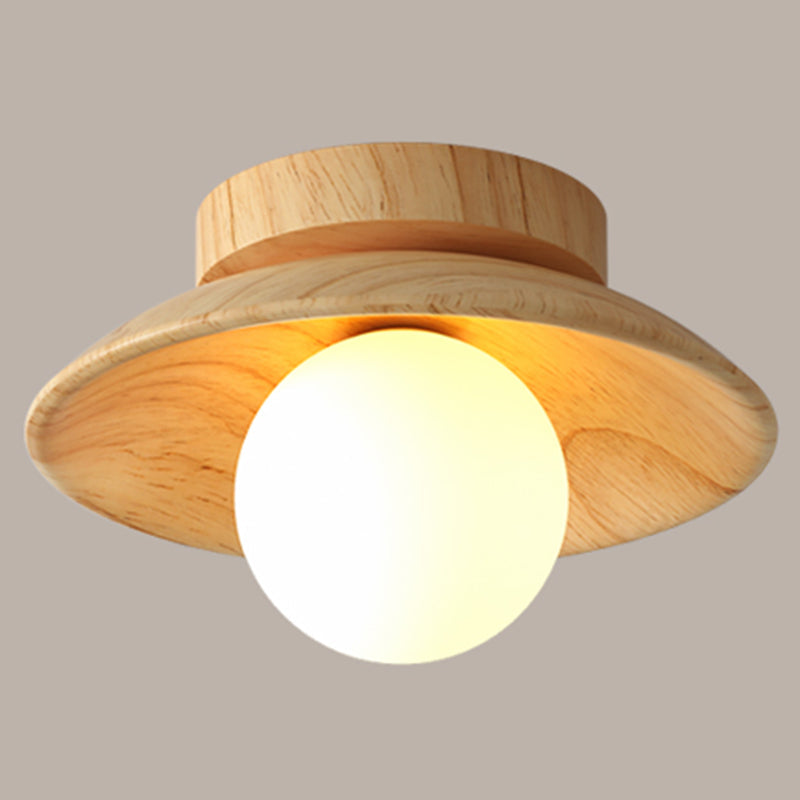 Elegante Houten Plafondlamp 1-Licht Mini Semi-Flush Mount Ganglamp