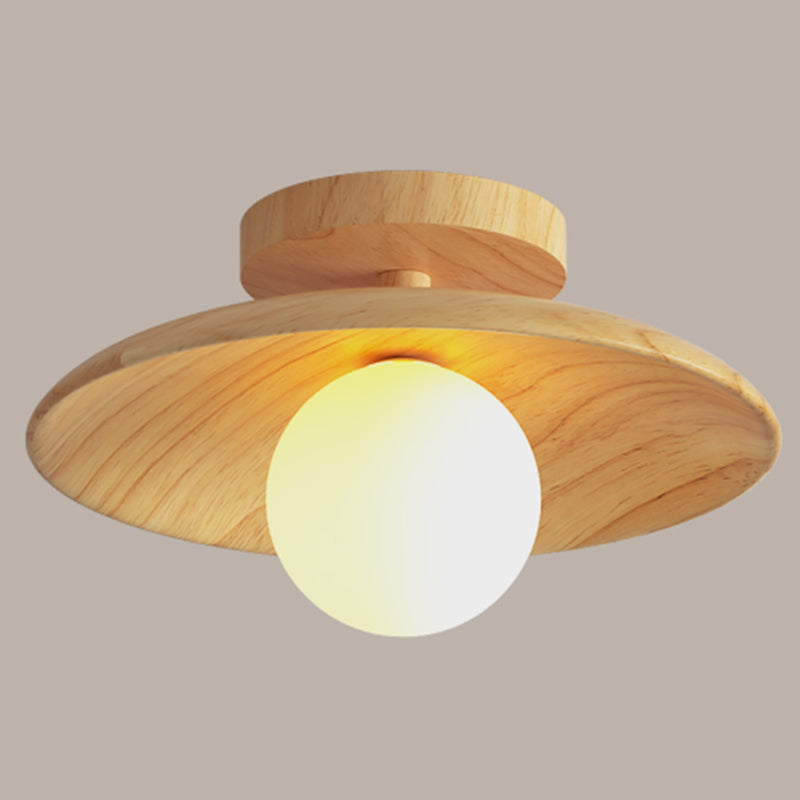 Elegante Houten Plafondlamp 1-Licht Mini Semi-Flush Mount Ganglamp