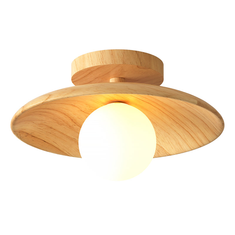 Elegante Houten Plafondlamp 1-Licht Mini Semi-Flush Mount Ganglamp