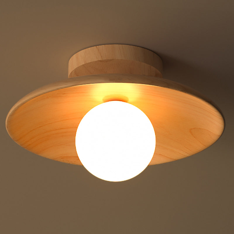 Elegant Wooden Ceiling Light 1-Light Mini Semi-Flush Mount Hallway Lamp