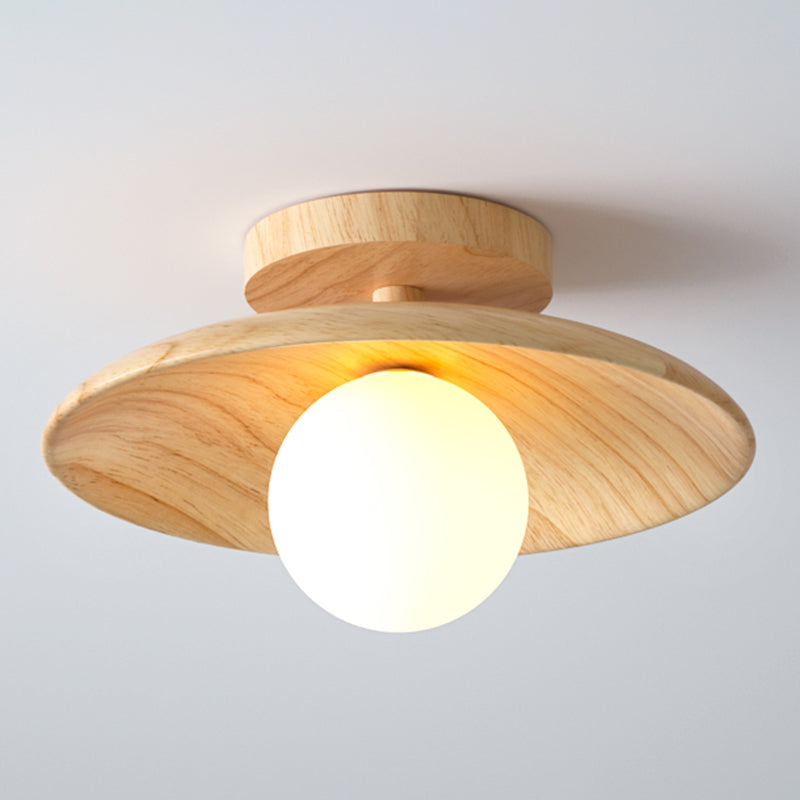 Elegante Houten Plafondlamp 1-Licht Mini Semi-Flush Mount Ganglamp