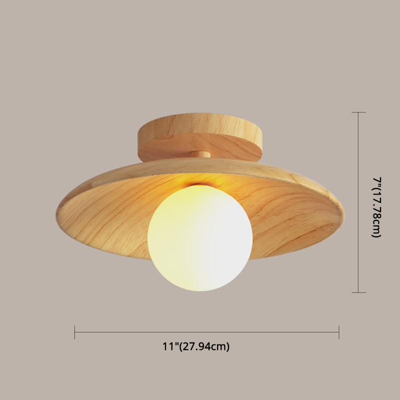 Elegante Houten Plafondlamp 1-Licht Mini Semi-Flush Mount Ganglamp