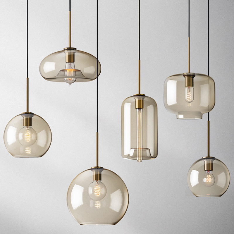 Hanglamp Cognac Glas Modern Minimalistisch 1-Lichts Verlichting Voor Eettafel