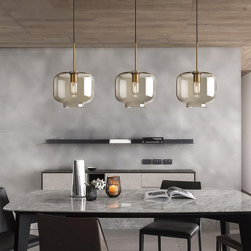 Hanglamp Cognac Glas Modern Minimalistisch 1-Lichts Verlichting Voor Eettafel