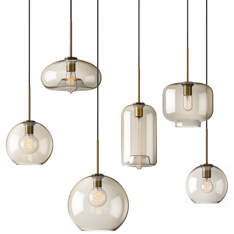 Hanglamp Cognac Glas Modern Minimalistisch 1-Lichts Verlichting Voor Eettafel