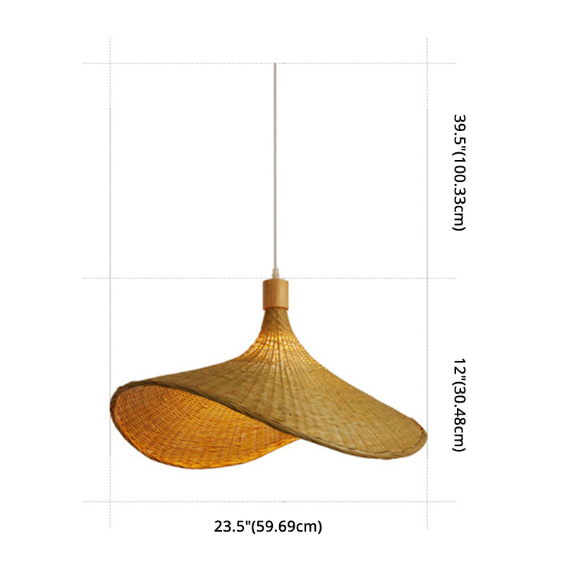 Beige Rieten Hanglamp Kit - Aziatisch 1-Licht Plafondlamp voor Eettafel