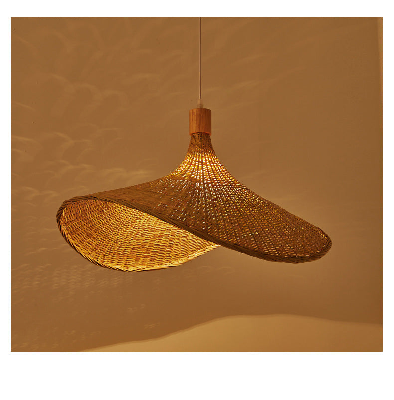 Beige Rieten Hanglamp Kit - Aziatisch 1-Licht Plafondlamp voor Eettafel