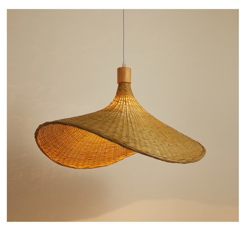 Beige Rieten Hanglamp Kit - Aziatisch 1-Licht Plafondlamp voor Eettafel