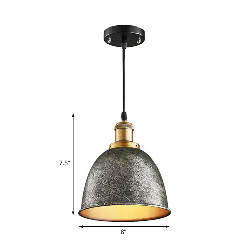 Sfeervolle Dome Hanglamp 1 Licht Wrought Iron Lichtarmatuur met Snoer in Zwart/Rust