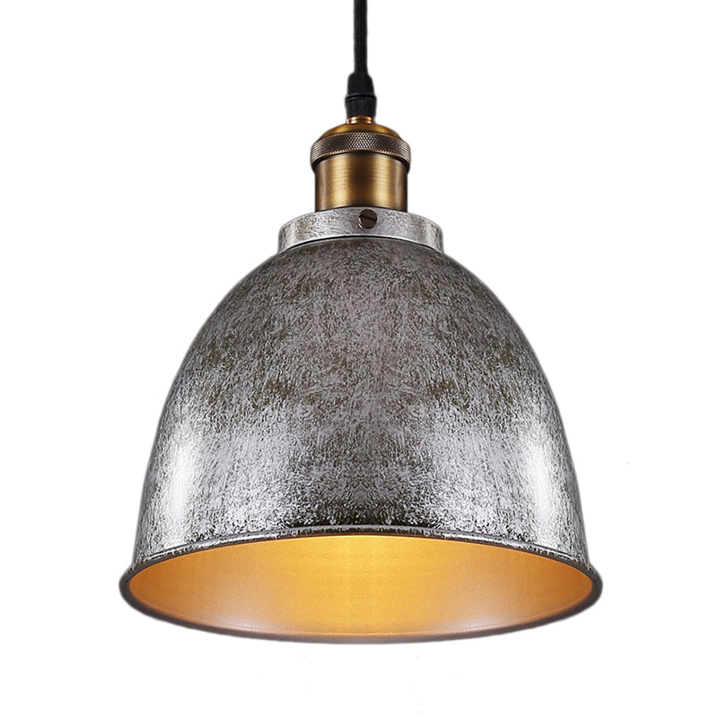 Sfeervolle Dome Hanglamp 1 Licht Wrought Iron Lichtarmatuur met Snoer in Zwart/Rust