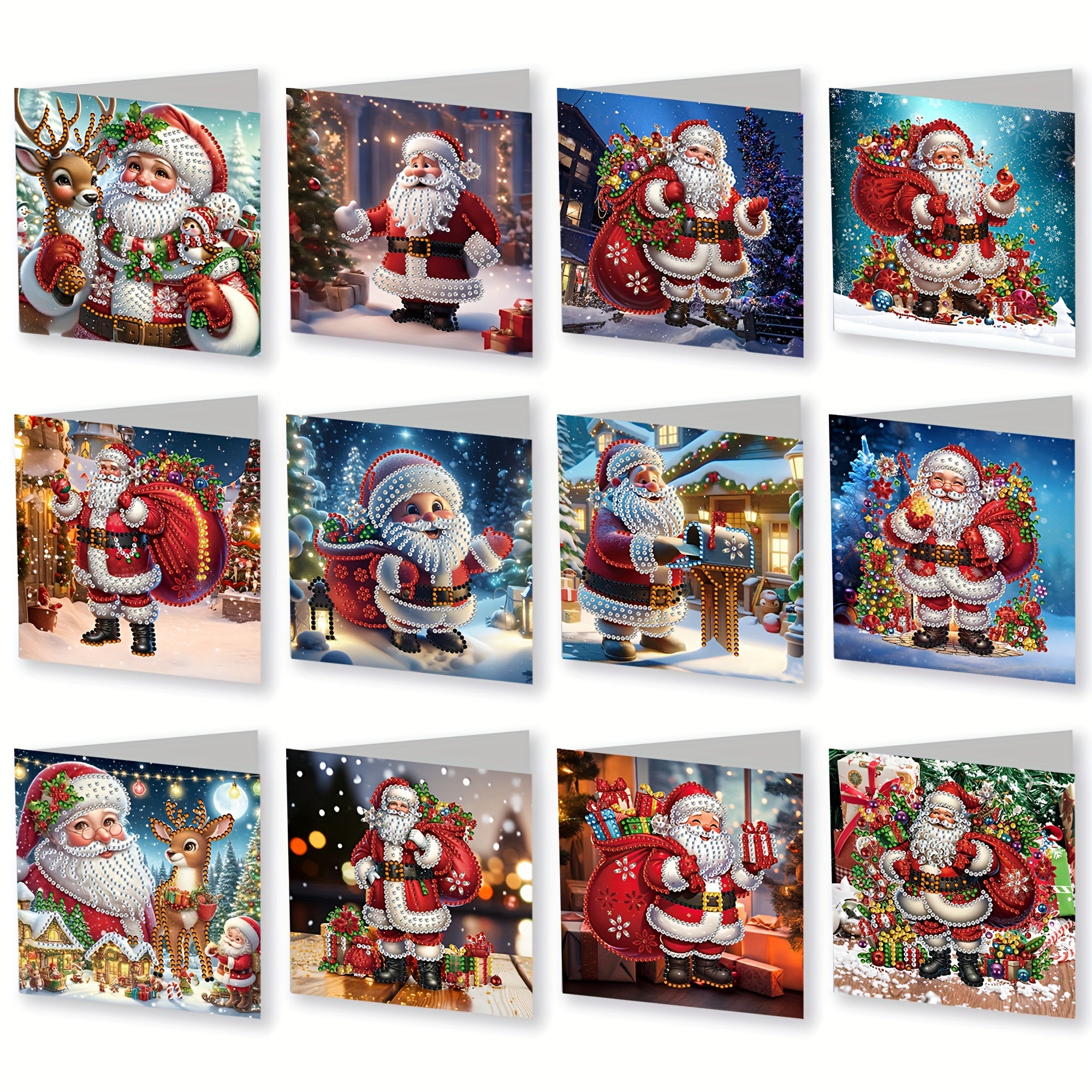 12pcs Diamond Painting Kit - Santa Claus Kerstgroetkaarten met Unieke Ontwerpen, Perfect om Warme Wensen te Sturen naar Familie en Vrienden