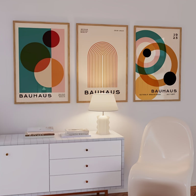 Set van 3 Vintage Mid Century Moderne Canvas Posters - Frameloze Retro Geometrische Muurkunst voor Slaap- en Woonkamer