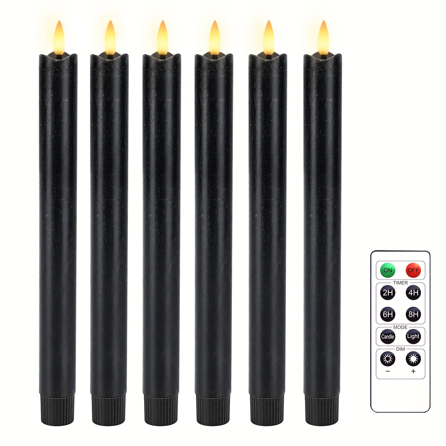 6 stuks Zwarte Flameless Kaarsen met Afstandsbediening – Realistische LED Kegelkaarsen voor Tafeldecoratie en Feesten