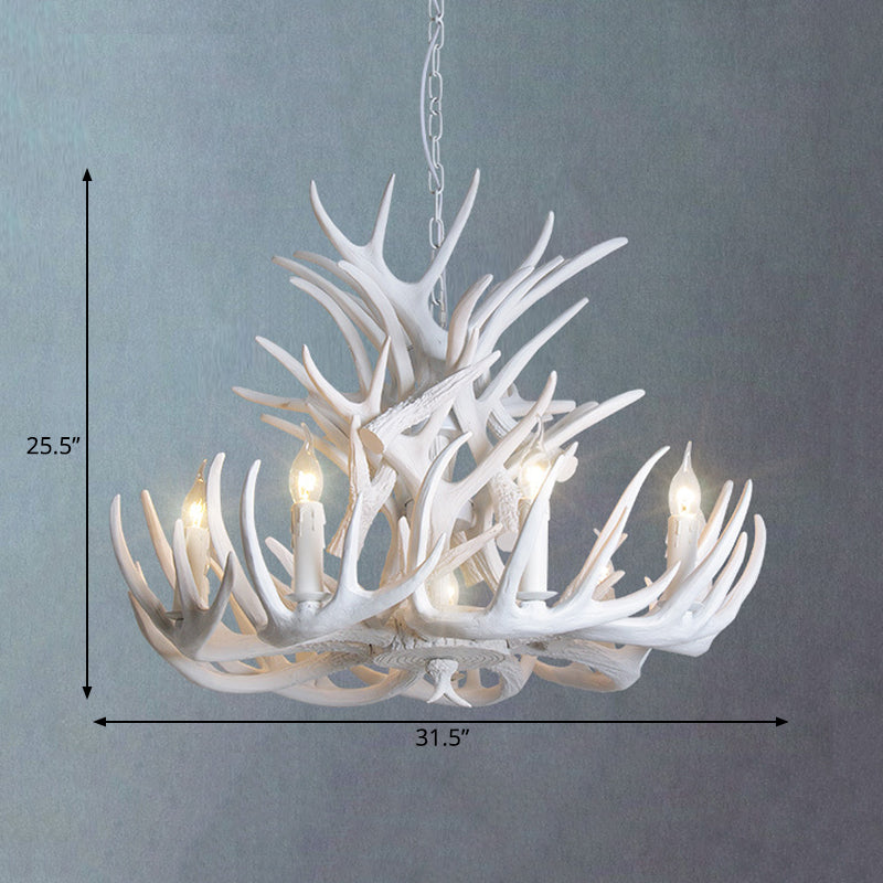 AntlerGlow – Witte Gewei Kroonluchter in Rustieke Hars voor Woonkamers