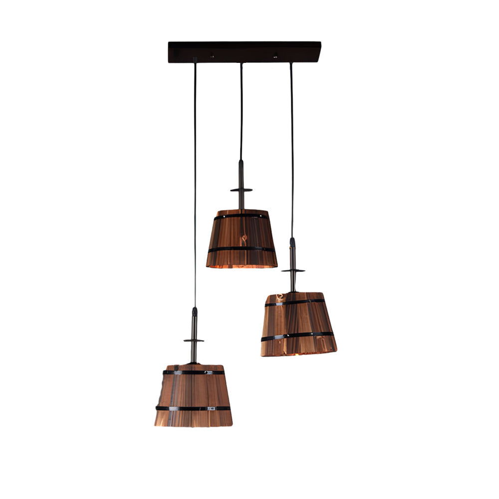 1/3-Lichts Rustieke Houten Emmer Kap Hanglamp voor Cafe Bar