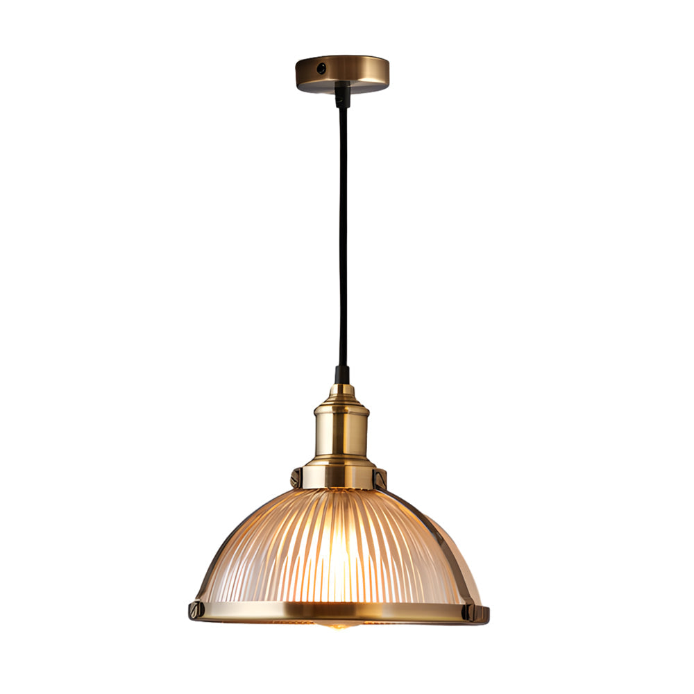 1-Licht Retro Hanglamp met Gestreepte Glazen Kap