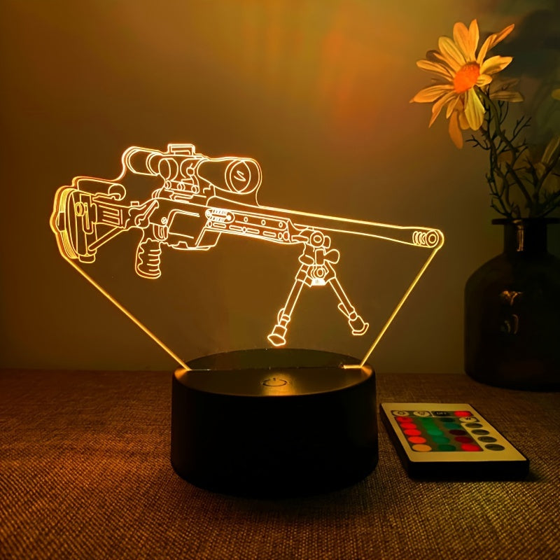 LumiGlow - 3D LED Nachtlamp Zwarte Pistoolvorm, 16 Kleuren Afstandsbediening, USB