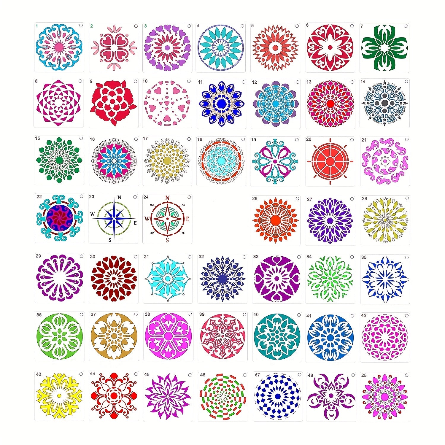 48-delige Mandala Dot Schilder Sjablonen - Perfect voor DIY Steen- en Houtprojecten (9.91x9.91 cm)