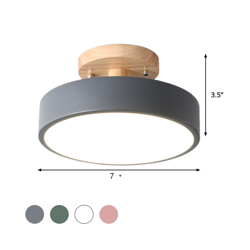 Scandinavische Trommel LED Plafondlamp met Hout voor Gang