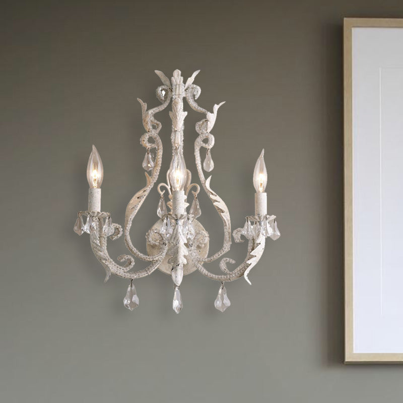 Crystal Chandelier - Traditionele Kandelaar Wandlamp met 3 Koppen in Grijs/Ivoor