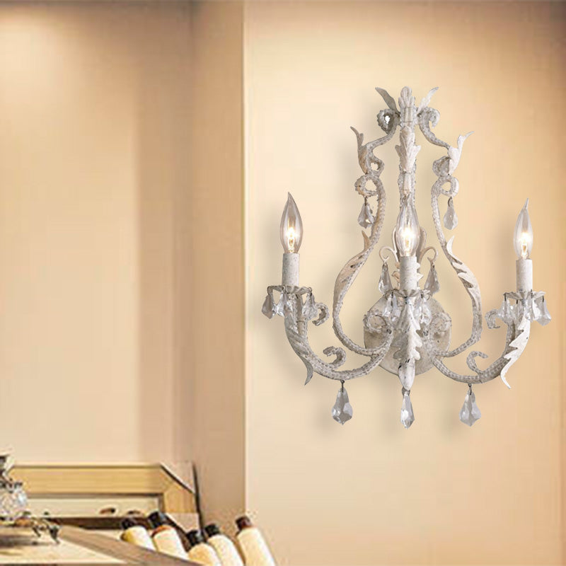 Crystal Chandelier - Traditionele Kandelaar Wandlamp met 3 Koppen in Grijs/Ivoor