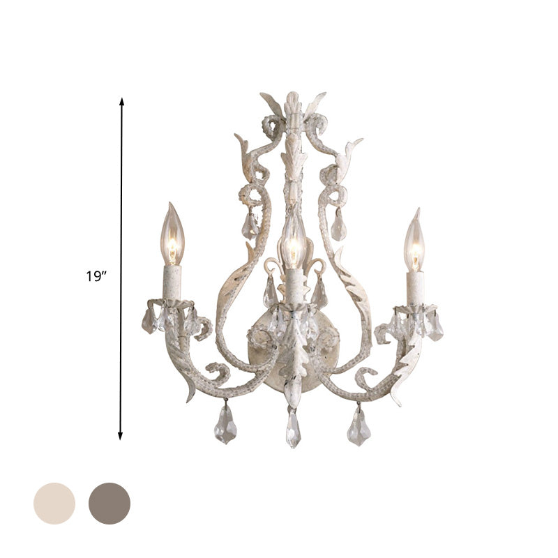 Crystal Chandelier - Traditionele Kandelaar Wandlamp met 3 Koppen in Grijs/Ivoor