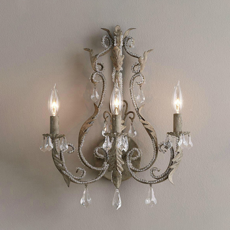 Crystal Chandelier - Traditionele Kandelaar Wandlamp met 3 Koppen in Grijs/Ivoor