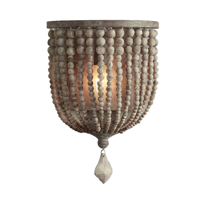 Rustic Beaded Lamp - Houten Wandlamp met Grijze Kralen voor Woonkamer